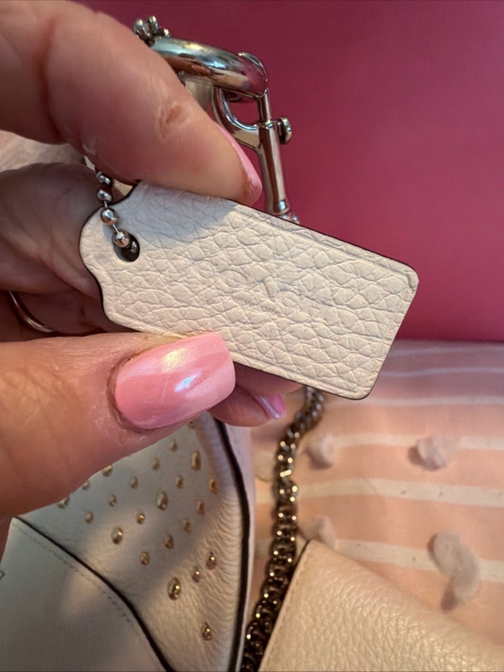 Bundle! Coach Ivory Studded Leather Shoulder Bag WITH  Matching Wallet - Picture 3 of 14